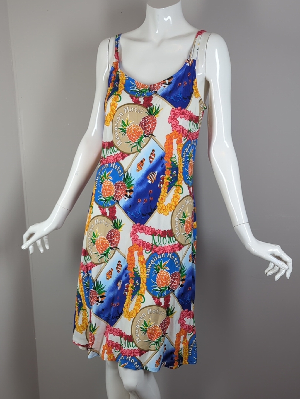 Hilo Hattie Tank Dress Hawaiian Print Fish Tropical Vacation Dress Small